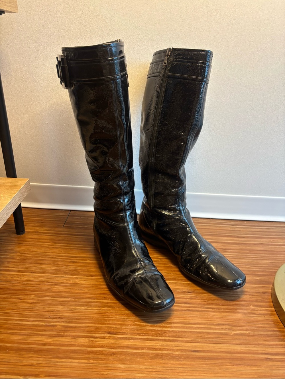 Rare vintage 90s/00s Prada sport patent leather knee high buckle boots